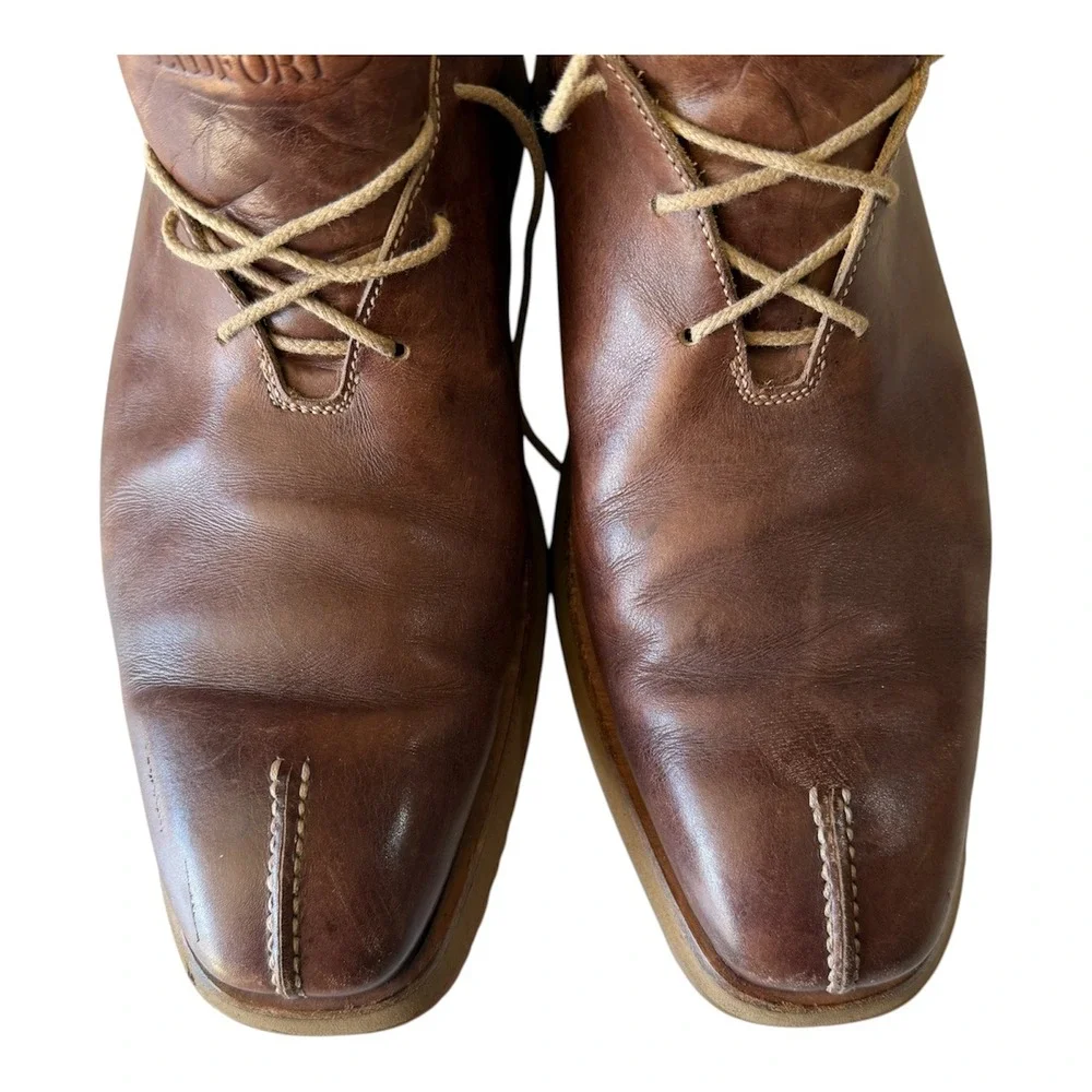 Lidfort Mens Brown Leather Split Toe Oxford Sz 12 Shoes Made in Italy Wedge Sole